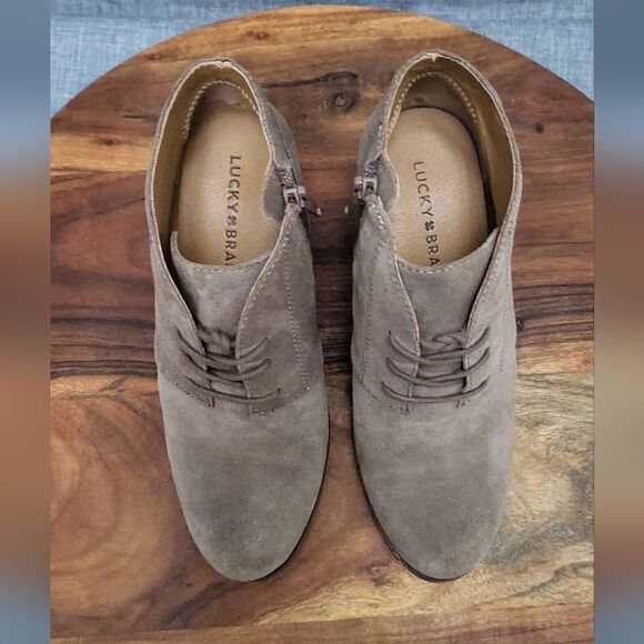 Lucky Brand Shylow Western Wedge Ankle Boot Laces & Side Zip Tan Size 7.5 - Picture 7 of 9